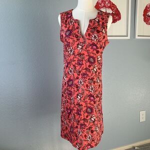 Lands End Womens Shift Dress Coral Pink Floral Pockets Tank, Small, NWT